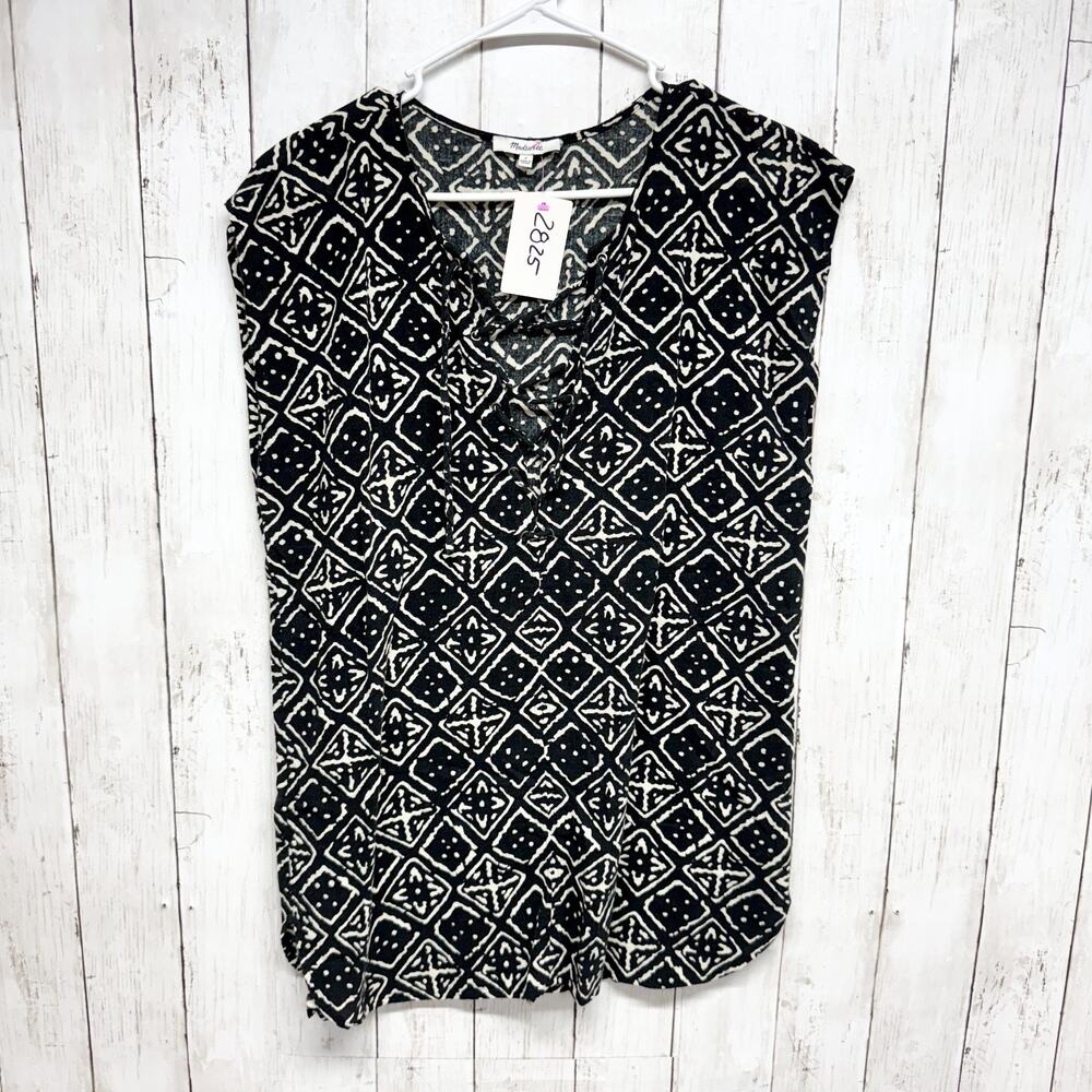 Madewell Shirt Women Size Small Geometric Cutout Front Cap Sleeve Blouse Casual